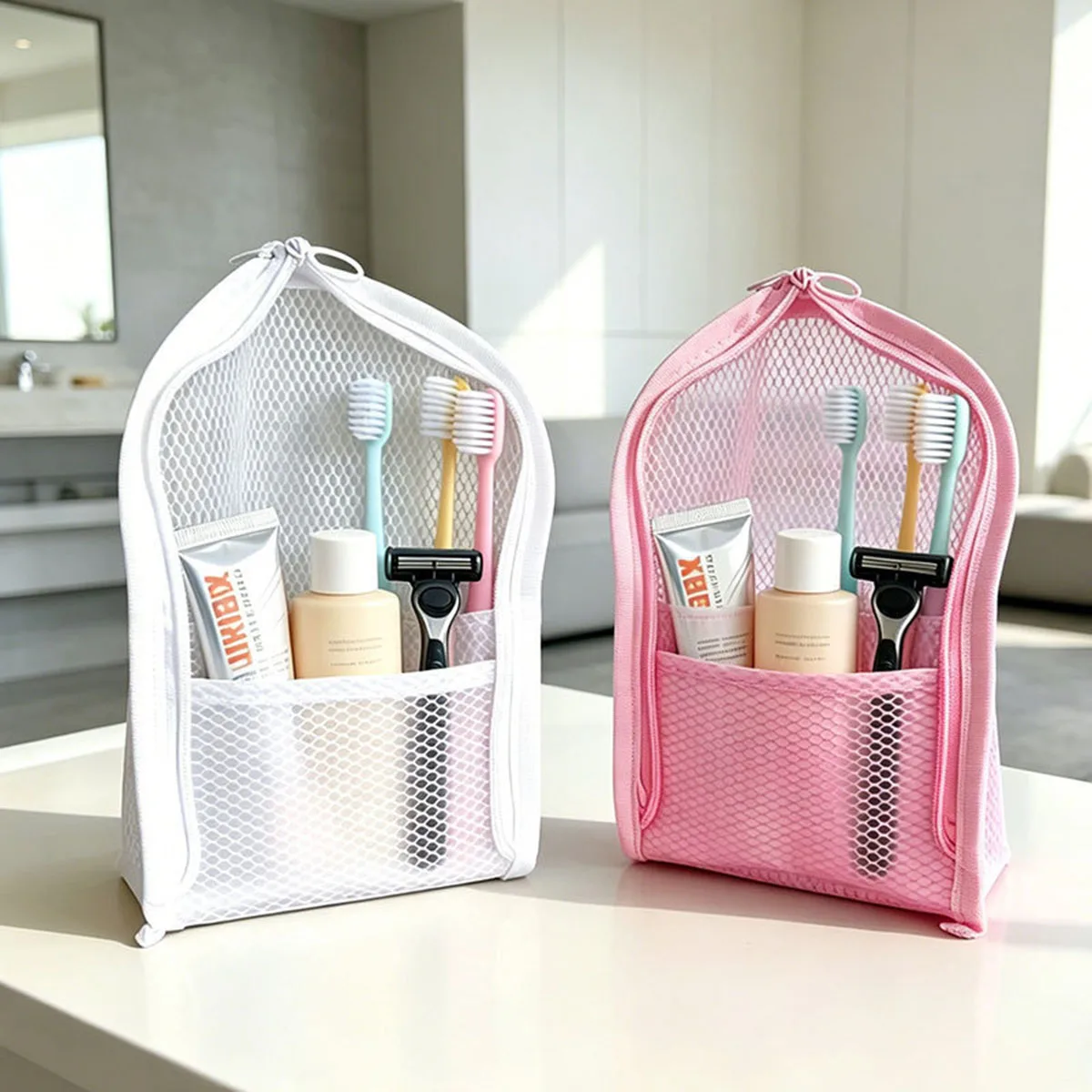 Travel Accessories Organizer Bag - Stehende Netz-Kulturtasche für Reisen – Atmungsaktiver,