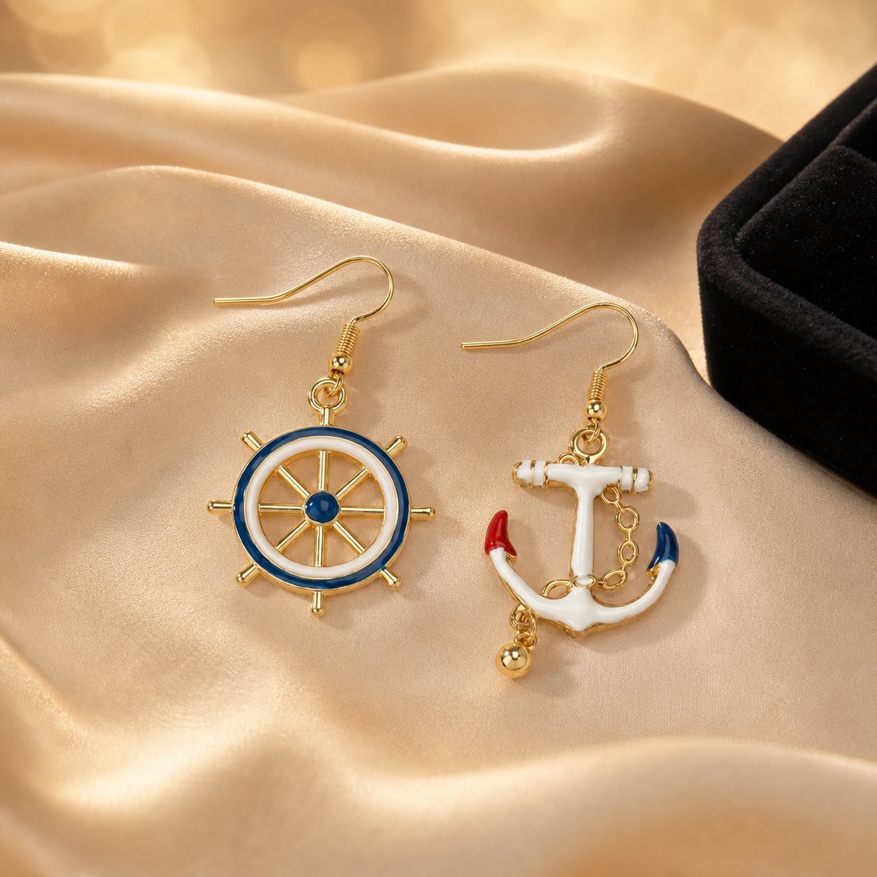 Travel Accessories Jewelry - Ozeanelement Asymmetrische Glasur-Schiffsanker-Lenkrad-Ohrringe für Damen, trendige